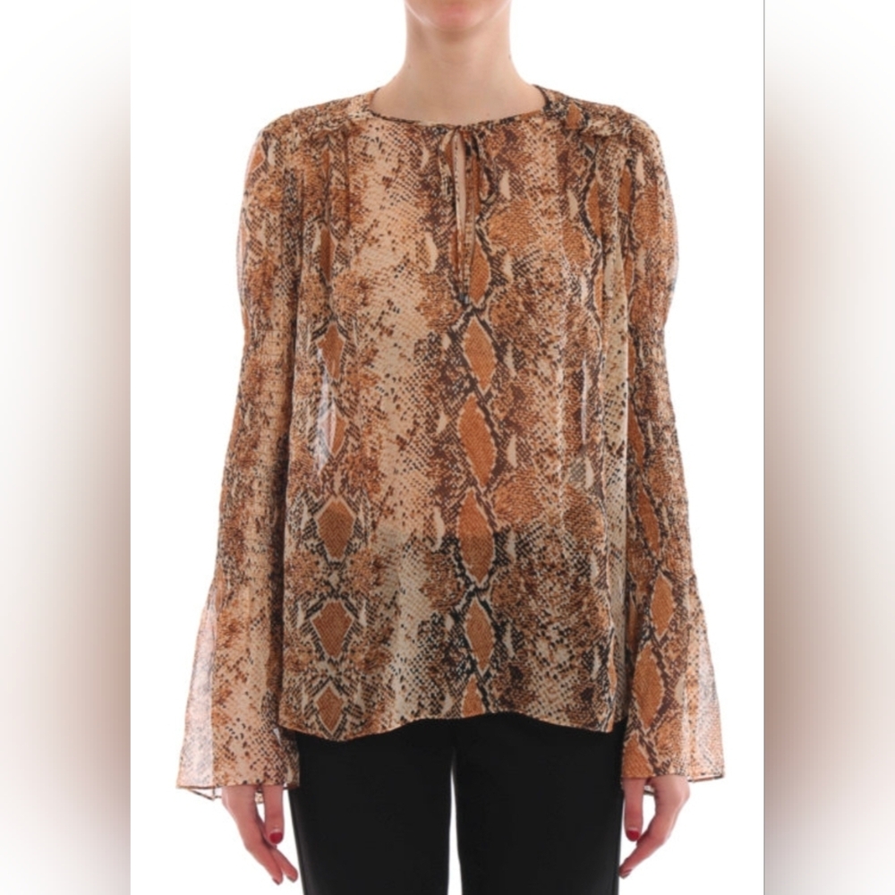 Diane Von Furstenberg Rahini Snake Print Silk Chiffon Blouse Size Medium